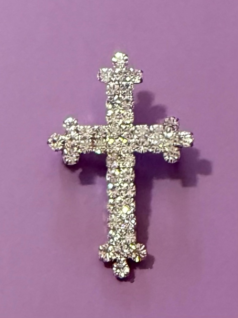 Beautiful Silver Tone Crystal Cross Brooch